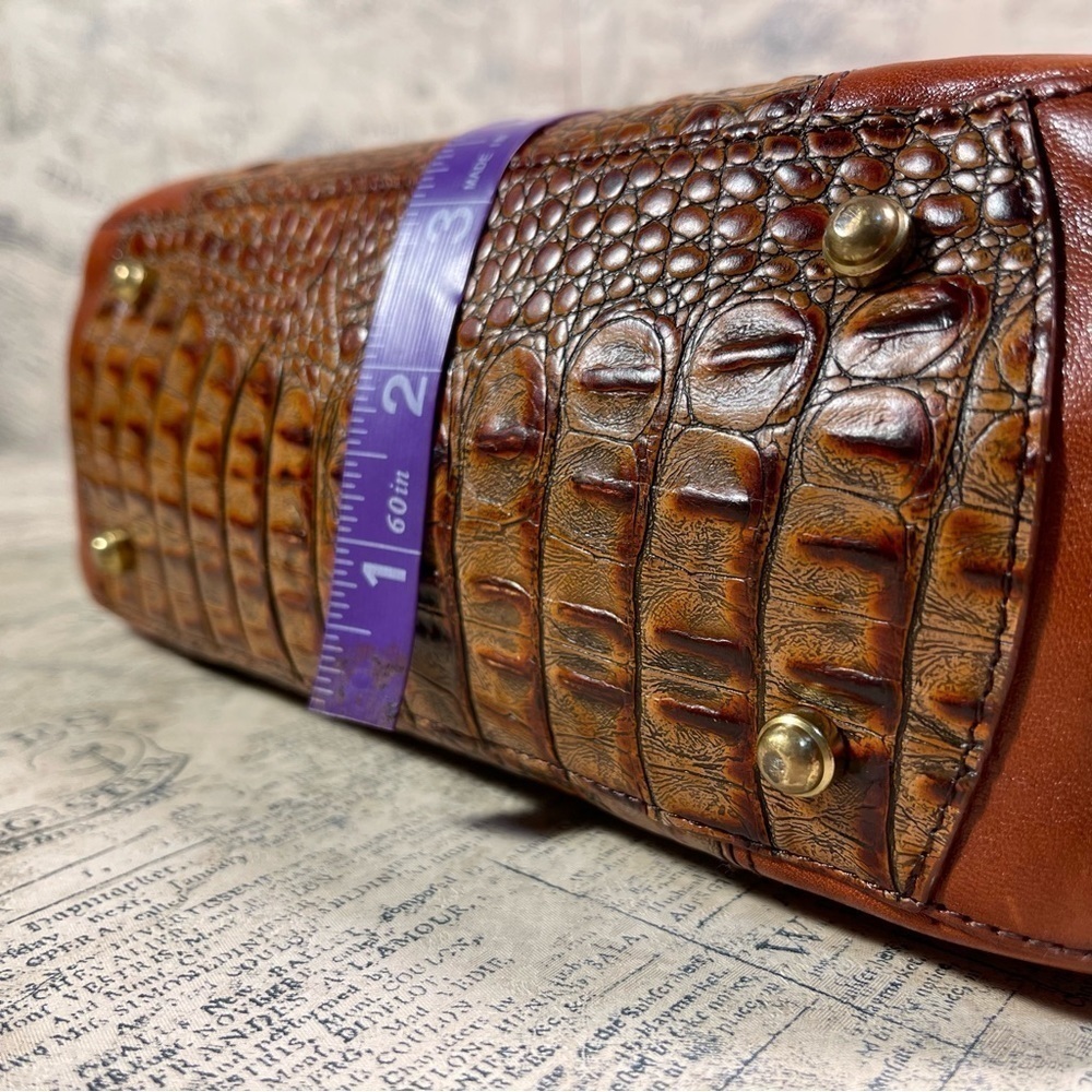 Vintage Brahmin Tuscan Brown Orange Croc Embossed Leather Satchel Crossbody Bag - Picture 14 of 15